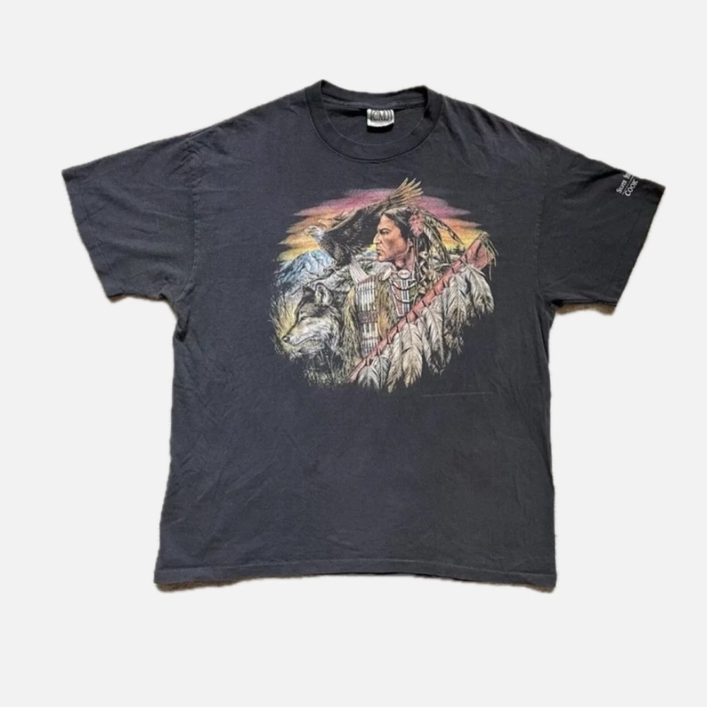 Vintage 90s Native American Graphic T-Shirt LARGE CMJ Black